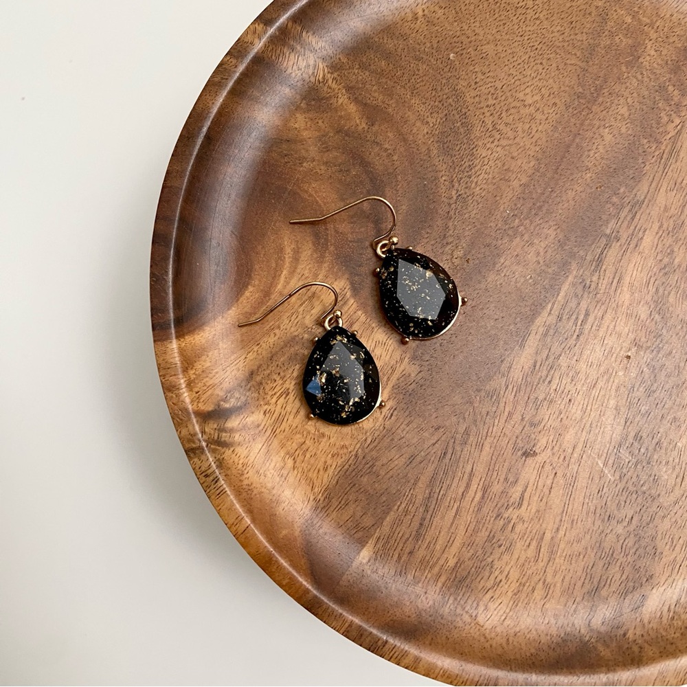 4/$15 Black Gold Foil Scrape Acrylic Teardrop Dangly Earrings